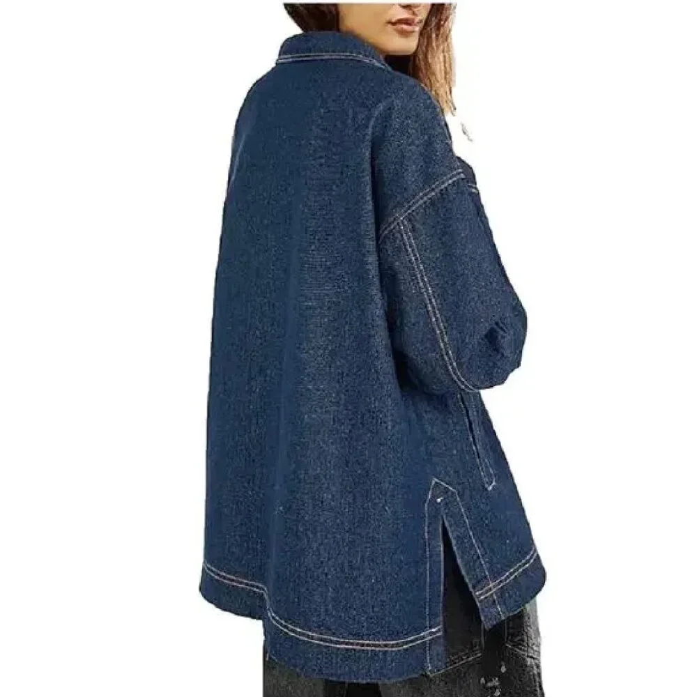 Women's Jean Jacket Boyfriend Button Up Long Sleeve (M) - Picture 2 of 6